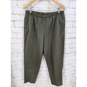 Vintage Lands End Green Cotton Pants Grunge Utility Cottage Goblin Pull On 14